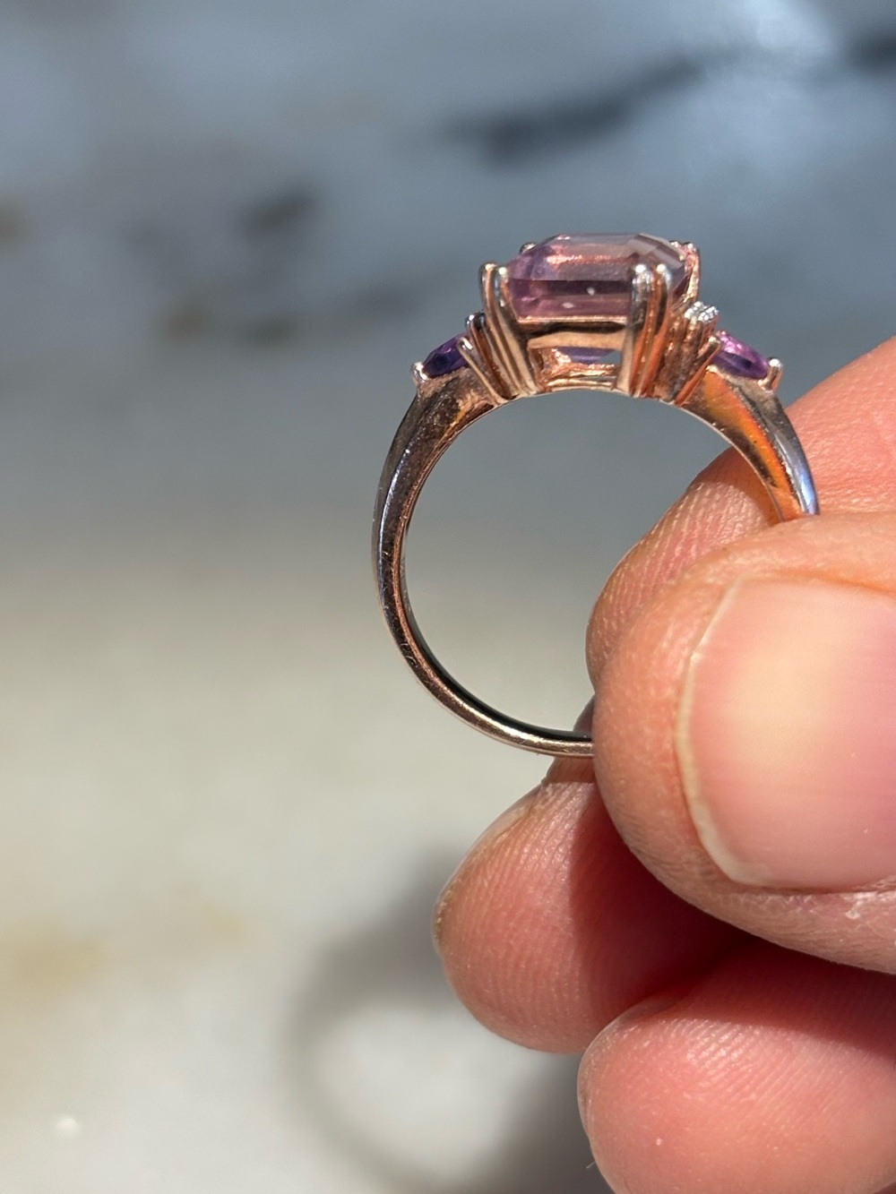 Vintage Ametrine & Multi Gemstone Ring Vermeil Rose Gold Over Sterling Silver - Picture 6 of 11